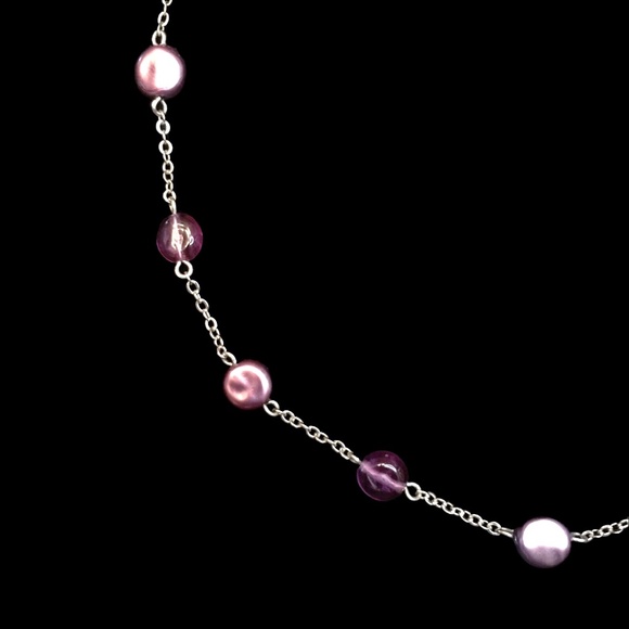 Vintage Purple Bead & Silver Chain Necklace - Picture 3 of 4